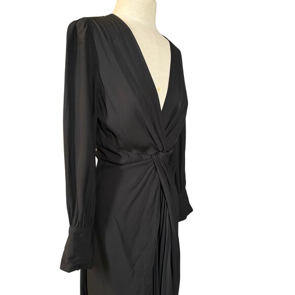 Sandro Paris LBD Black Long Sleeve Wrap Pleated Maxi Dress Luxury Minimalist - Picture 6 of 14